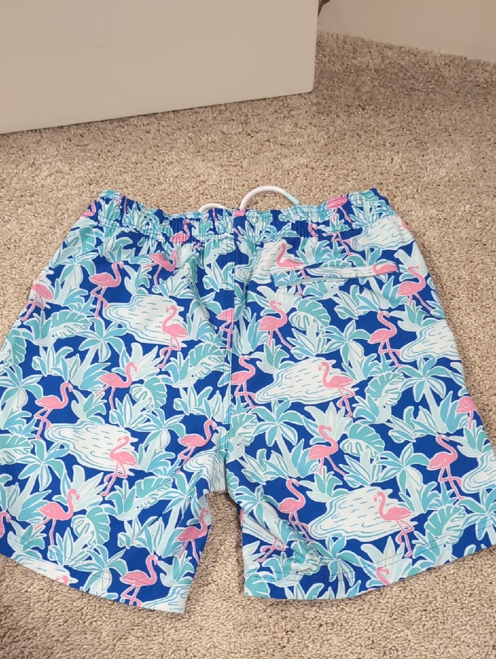 Tropical Flamingo Print Swim Shorts - Blue & Pink - Picture 2 of 2